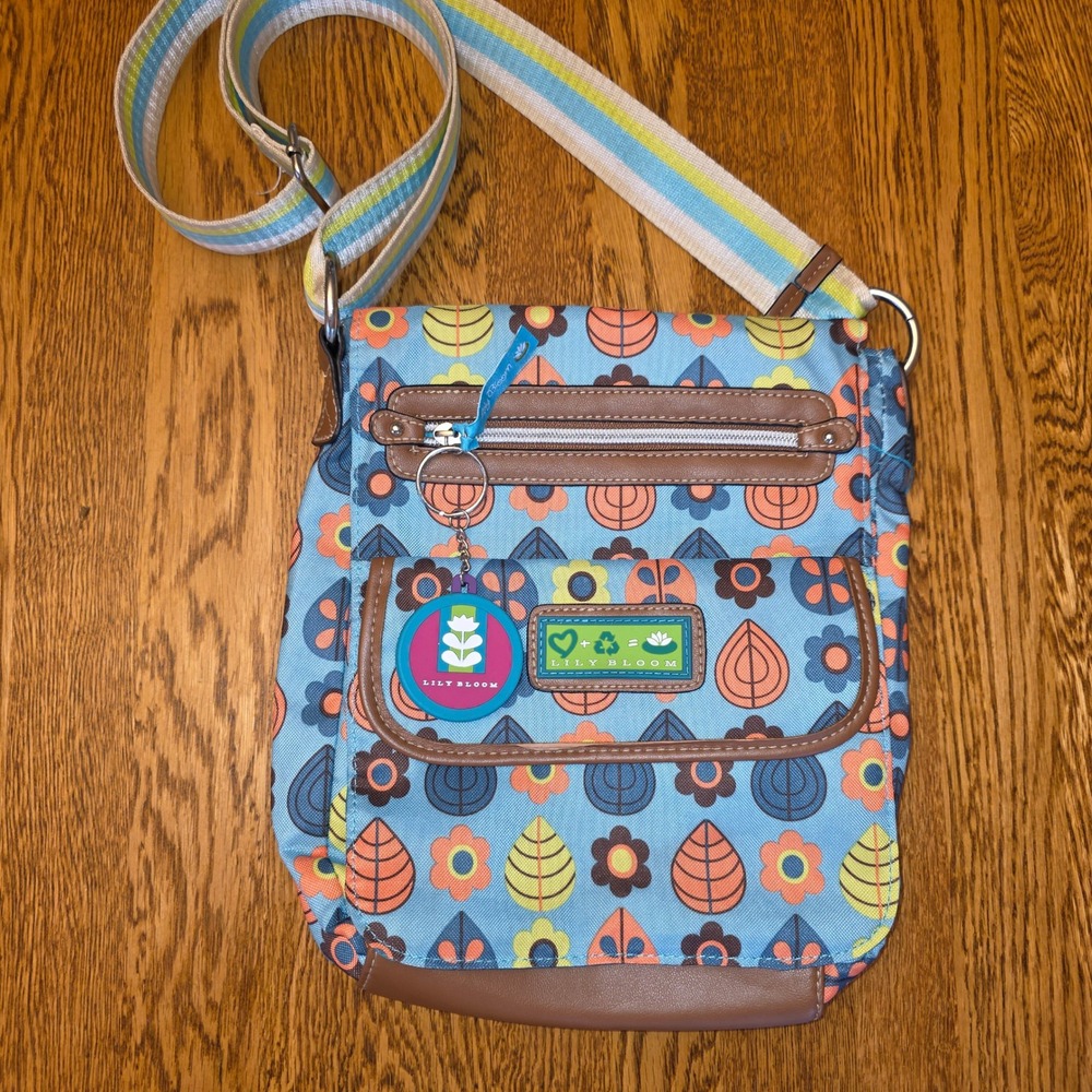 Lily Bloom Karma Floral Crossbody Bag Blue‎ Orange Recycled Fabric Messenger